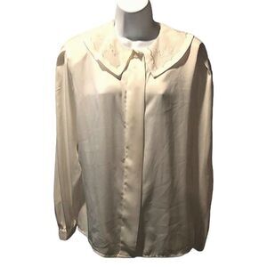 Claude Bennet Vintage Off White Button Front Embroidered Shirt size 14
